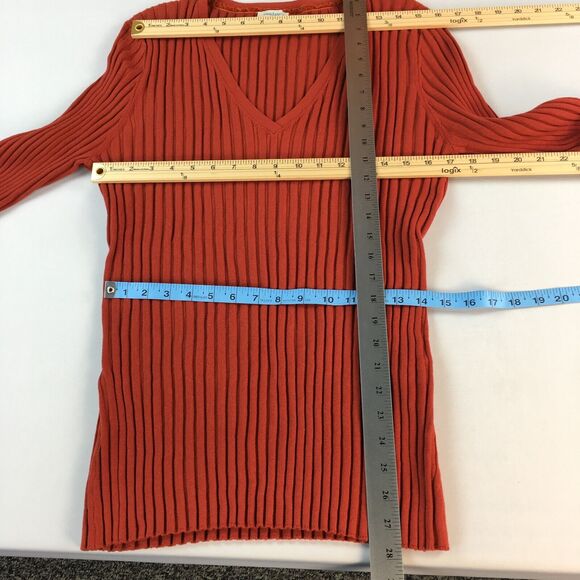 Sundance Sweater Red Orange V Neck Ribbed Knit Organic Cotton Blend Women’s XXL - Picture 11 of 16